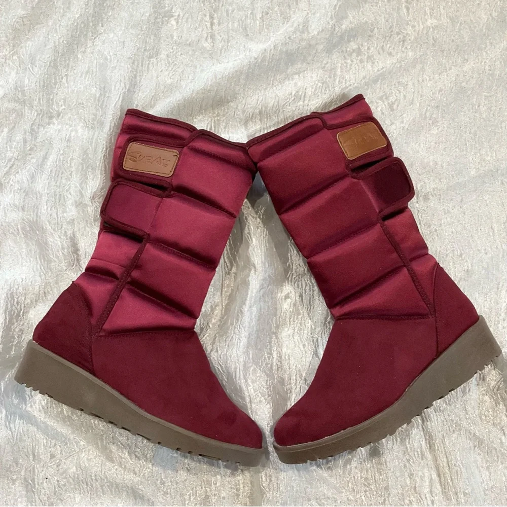 Surat Burgundy Winter Puffer Boots‎ Size 7 Quilted Mid-Calf New Without Tags